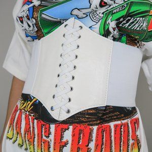 White Lace Up Waspie Corset Belt